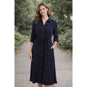 Mauvette Shirt Dress Blue Print‎ 3/4 Sleeve Boho Button Down Size XL Office Prep